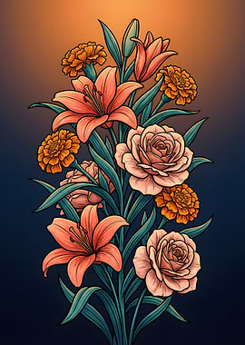 Floral arrangement with lilies and roses