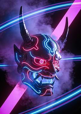 Cyberpunk Oni Mask with Neon Lights