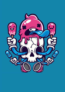 Skull with Ice Cream Cartoon Illustration