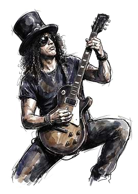 Slash Guitarist Watercolor Illustration