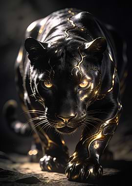 Golden Veined Black Panther Portrait