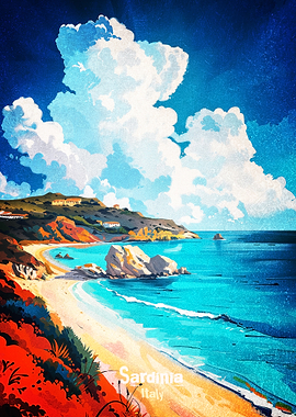 Sardinia Italy Coastal Art Poster