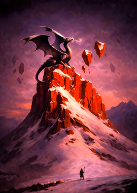 Dragon on Mountain Peak Fantasy Art