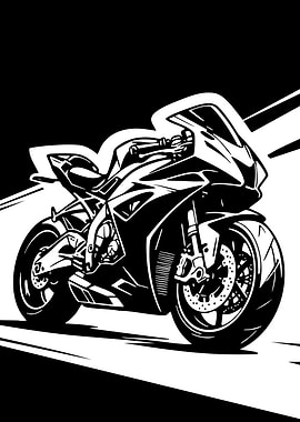 Black and White Motorcycle Illustration