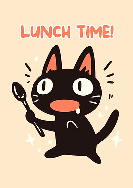 Cartoon Cat Lunch Time Illustration