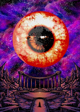 Surreal Eye in Space with Figure