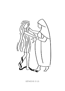 Genesis 3:15 Line Art Illustration Mary and eve