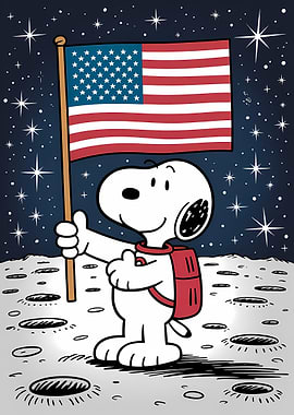Snoopy on the Moon with US Flag
