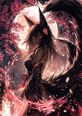 Kitsune Fox Girl with Sakura