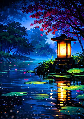 Japanese Garden Lantern in the Rain