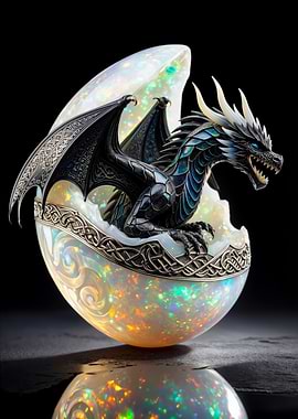 Dragon Hatching from Opal Egg