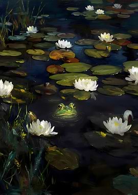 Frog in Lily Pond Painting