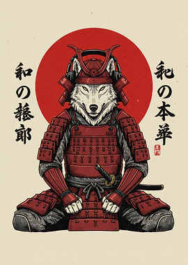 Wolf Samurai with Headphones Illustration