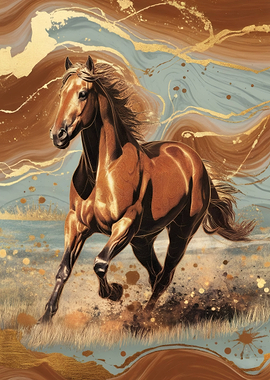 Elegant Brown Horse Galloping with Abstract Background