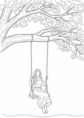 Girl on a swing coloring page
