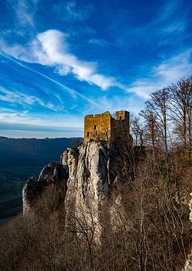 Castle Ruins on Cliff Under Blue Sky