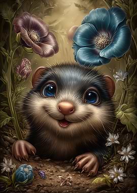Cute Mole with Flowers Illustration