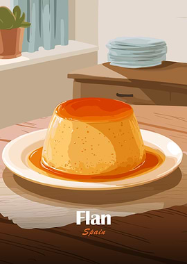Flan Dessert from Spain Illustration