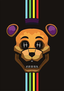 Golden Freddy Mask with Rainbow Stripes