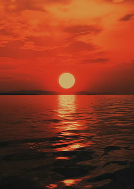 Fiery Sunset Over Water