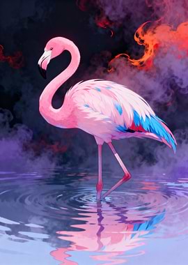 Pink Flamingo in Water Digital Art