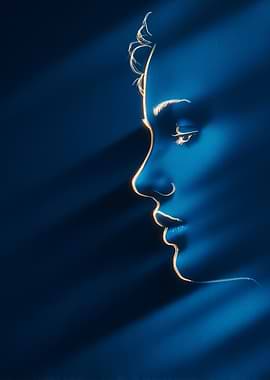 Blue Portrait with Golden Outline
