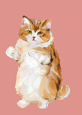 Furry Baby Cat Dancing handpainted oil Painting