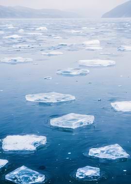 Ice Floes on a Cold Blue Sea