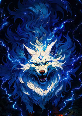 Electric Blue Wolf Fantasy Art