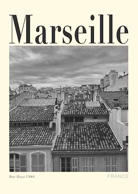 Marseille Cityscape Black and White Poster