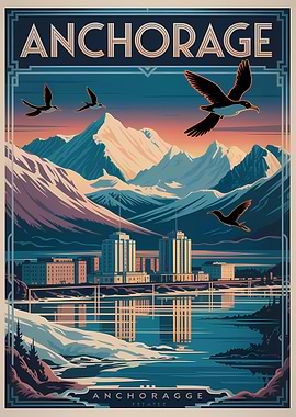 Anchorage Travel Poster Art Deco Style