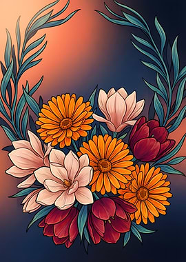 Floral Arrangement with Tulips and Daisies