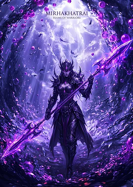 Purple Warrior with Spear Fantasy Art