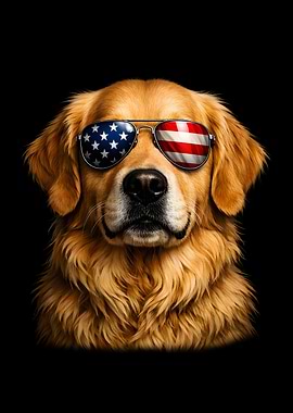 Golden Retriever with American Flag Sunglasses