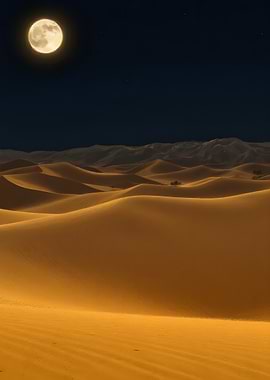 Desert Landscape Under Moonlight