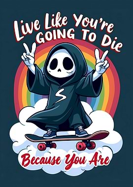 Cartoon Grim Reaper on Skateboard