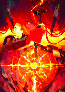 Anime Girl with Fiery Energy