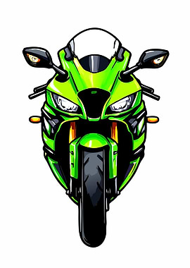 Green Motorcycle Front View Illustration