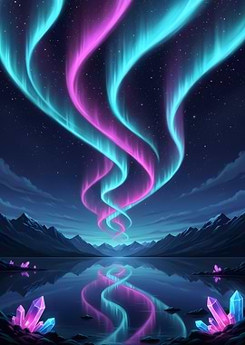 Aurora Borealis over Lake with Crystals