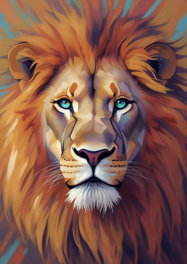 Majestic Lion Portrait with Blue Eyes