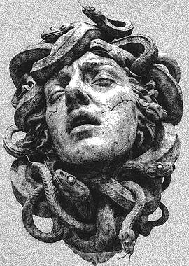 Medusa Head Black and White Illustration