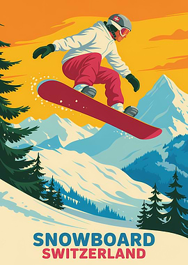 Snowboard Switzerland Vintage Style Poster