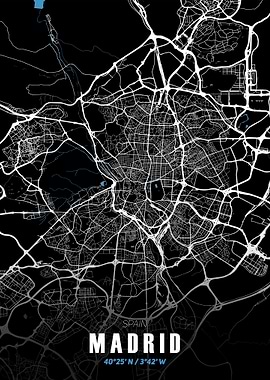 Madrid City Map - Black and White