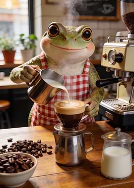 Barista Frog Makes A Coffee