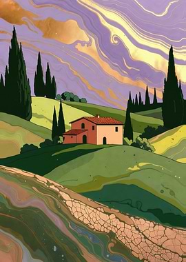 Tuscan Landscape with House and Trees