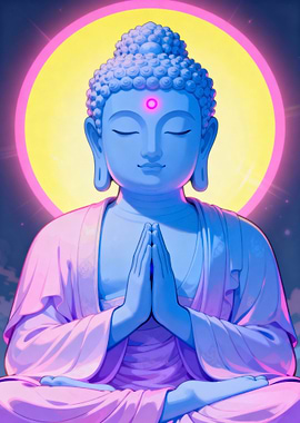 Blue Buddha in Meditation with Halo