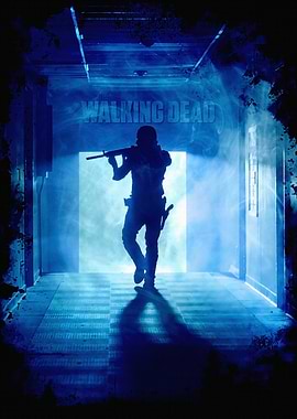 Walking Dead Silhouette in Blue Hallway