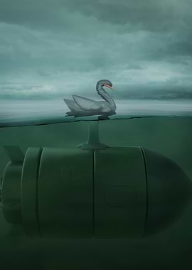 Swan submarine in the sea