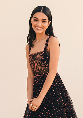 rachel zegler in black butterfly dress