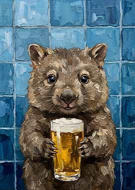 Wombat with Beer Painting